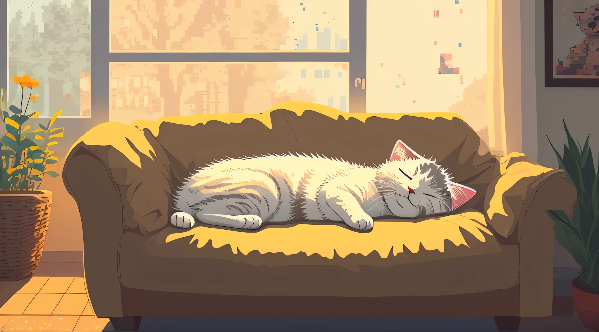 (masterpiece, best illustration, no humans), 1 fat cute cat sleeping, comfy, highly detailed, 4k, 8k, pixel,pixel art,