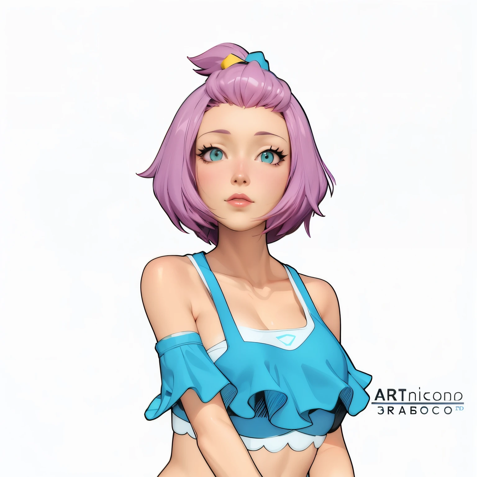 ((3D renderer)), hd, best Quality, ultra detailed, HDR, high Quality, a cartoon girl with a purple hair and blue top, made with anime painter studio, anime style character, anime style portrait, painted in anime painter studio, realistic anime artstyle, anime artstyle, realistic anime art style, anime art style, anime stylized, digital anime art!!, misty from pokemon, stylized anime, anime character art, digital anime illustration