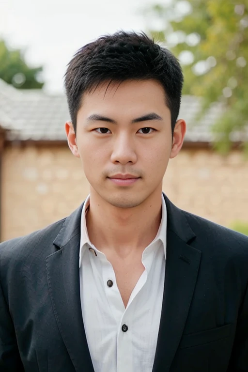1人, Asian handsome，Physical Education Student，chest muscle，short detailed hair，
30 years old and.o Muscular man wearing long-sleeved white shirt and tie suit, The upper part of the body,
 gentlesoftlighting, 
tmasterpiece, Best quality at best, 8k ultra high definition, SLR camera, filmgrain, Fujifilm XT Realistic Painting Art，Composed by Midjourney and Greg Rutkowski