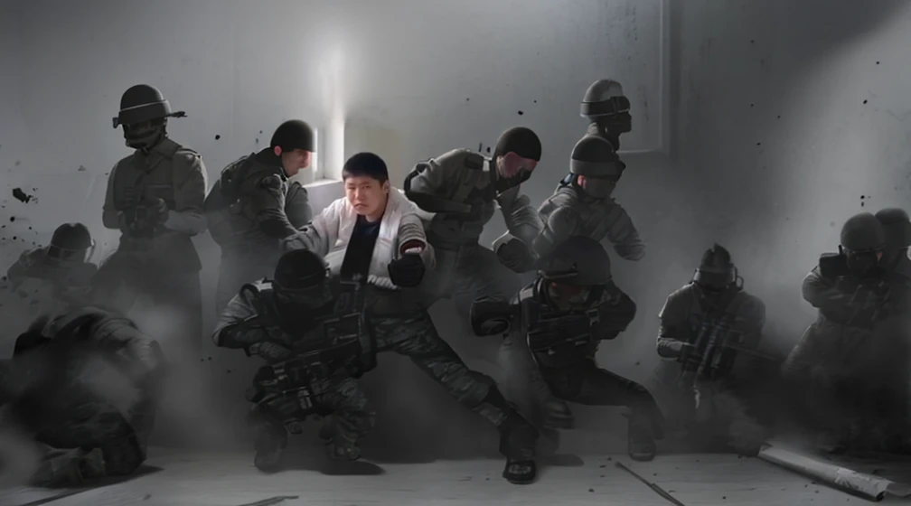 (best quality,4k,8k,highres,masterpiece:1.2),ultra-detailed,(realistic,photorealistic,photo-realistic:1.37),tense atmosphere,defensive battle,classroom,soldiers,firefight,red lighting,determined soldiers,weaponry,chaotic scene,bravery,protection,combat strategies,students hiding,exploding debris,bullet shells,smoke-filled air,alarming sirens,camouflage uniforms,intense focus,sharp shooting,tactical movements,sweat-drenched faces,clenched fists,unyielding determination,emergency exits,barricades,splintered desks,gunfire echoes,frantic communication,strict discipline,trained soldiers,emergency response,crimson-red hue,stifled breaths, rush,military precision,unrelenting assault,warzone ambiance,constant gunfire,swift reflexes,unshakable loyalty,controlled chaos,coordinated defense,unwavering resolve,teamwork at its finest,heroic sacrifices.