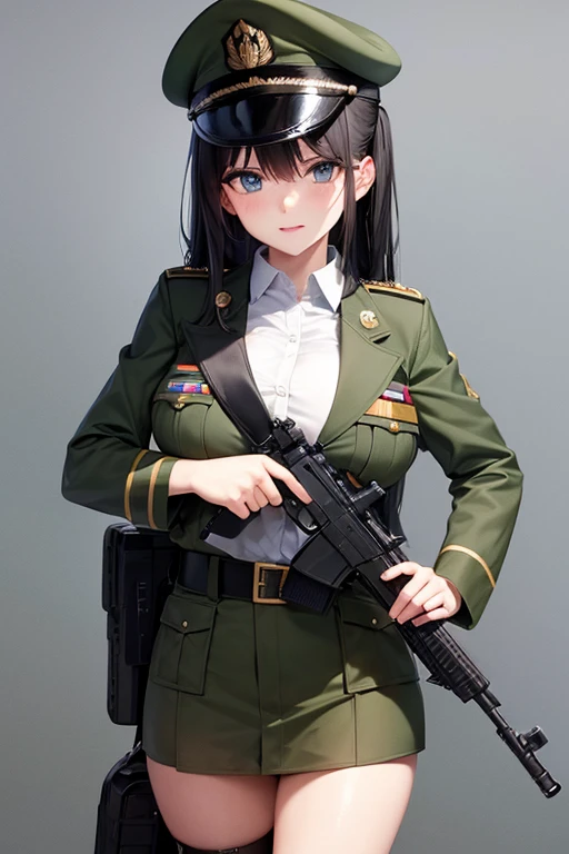 Military Uniform, Black Hair, Breast, Military Cap, Gun