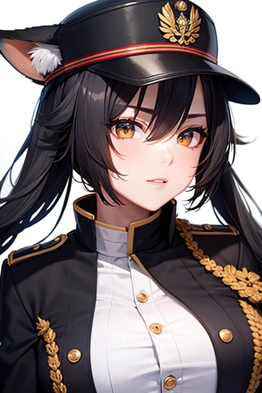 Military Uniform, Black Hair, Breast, Military Cap, Fox Ears