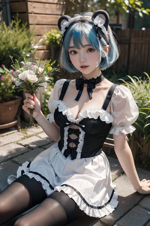 (1 Girl, English Maid, cute, Anatomically correct:1.5), Ultra-high resolution, masterpiece, Textured skin, Super detailed, Attention to detail, high quality, 最high quality, 16K, 8K, (Focus Only, alone, woman, Only 1 Girl:1.8), Large Breasts, (Maid, mini skirt, Ruffled Maid Headband, Frillsブラウス, Ribbon tie, apron, Long skirt, Puff sleeves, White silk ankle socks, Frills:1.3), (Blue Hair, Bub's Haircut, Wet Hair, blue eyes :1.3), (In the bedroom at night), Cowboy Shot, (Cinematic Light), SSCI - FIとファンタジア, Complex, very beautiful and elegant, Very detailed, Digital Paint, artステーション, コンセプチュアルart, smooth sharp focus, figure, art:Tan Zi e Ayanamikodon e Alphonse Mucha e Wlop