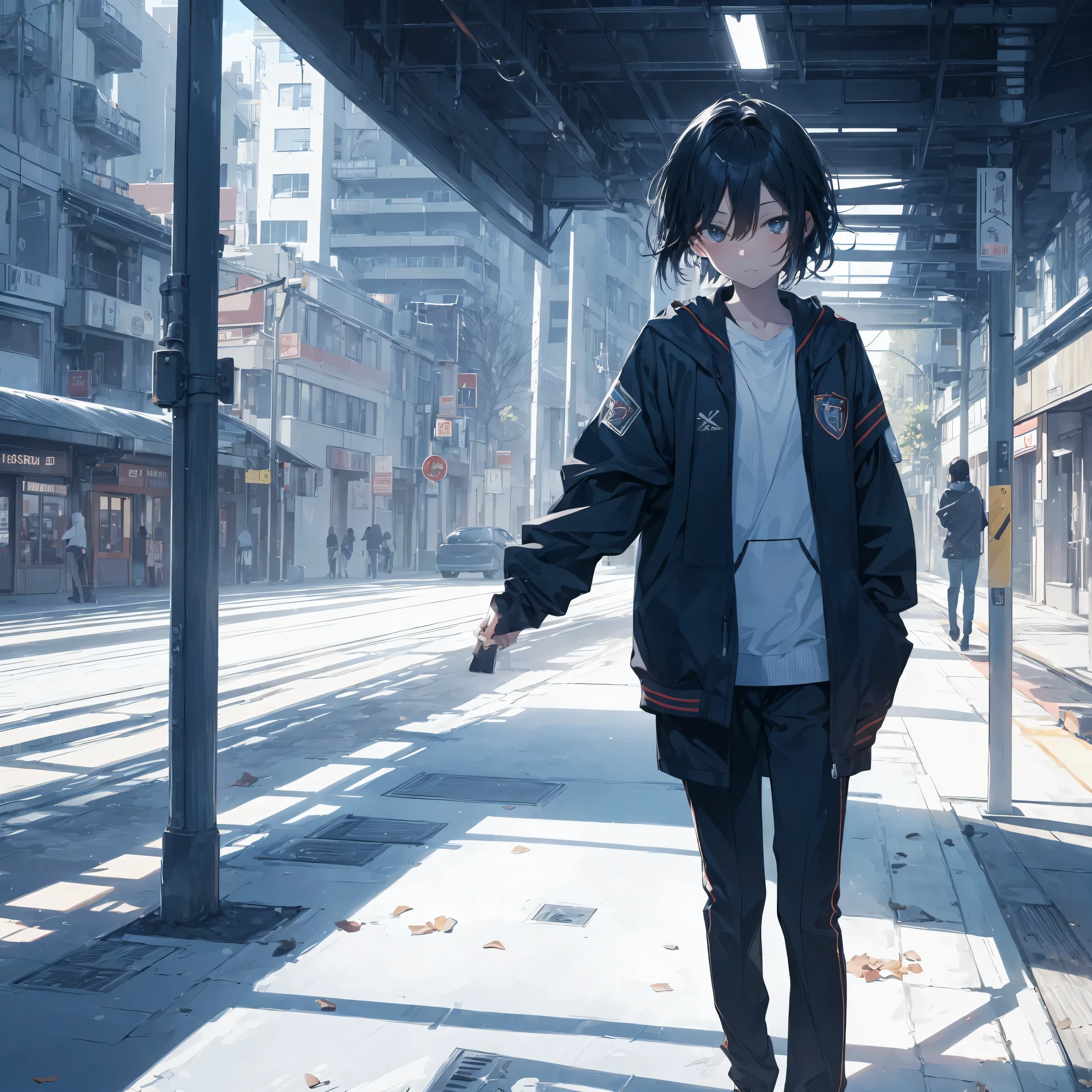 Super high quality by the art god, Ultra-detailed, High resolution, Gwise Style, anime moe art style, best anime 8K konachan wallpaper, Pixiv Contest Winner, Perfect Anatomy, BREAK,(Please draw a sleepy girl going to school alone.. ),BREAK, a hyperrealistic schoolgirl, (Solo,Lori,child,13years:1.3),Full limbs, complete fingers,a junior high school student, Androgynous attraction, (Very short hair), hair messy, flat chest, Small butt, groin, Small eyes,Beautiful detailed black eyes, Well-proportioned iris and pupils, disgusted eye, High resolution detailed hair, School uniform, Skirt,  On the way to school. BREAK,Ultra-detailed細なスキン, Best lighting by famous artists, 8K, Illustration.