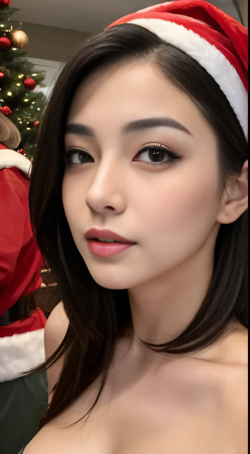 ((Best-quality, Masterpiece, Ultra-High-Resolution, (Photorealistic:1.4), Raw-Photo, Extremely-Details, Perfect-Anatomy)), 1girl, 18-years-old, the most popular actress having a lot of fun at Christmas-orgy, dynamic-pose, extremely beautiful face like a most famous Japanese actress, extremely beautiful big-black-solid-eyes, extremely beautiful black-short-cut-haired, extremely beautiful lips, extremely beautiful long-eyelashes, extremely beautiful realistic-skins, wearing extremely sexy-Christmas-costume, detailed sexy-Christmas-costume, detailed Christmas-orgy