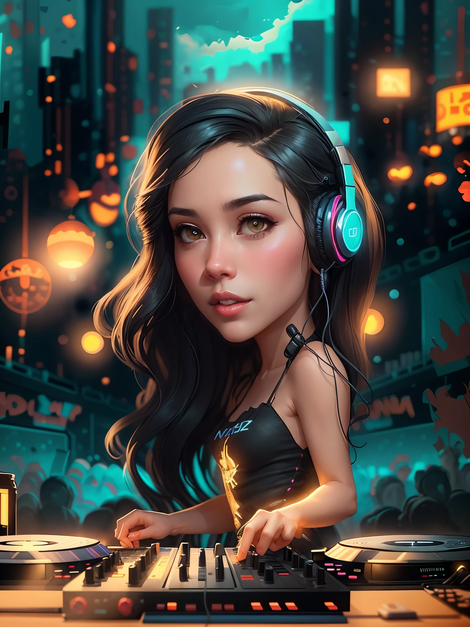 a close up of a person with headphones on playing a dj, background artwork, realism artstyle, artwork in the style of guweiz, artgerm portrait, digital fantasy portrait, photorealistic artstyle, realistic artstyle, epic portrait illustration, cartoon digital painting, beautiful digital artwork, in style of artgerm, extremely detailed artgerm, dj sura