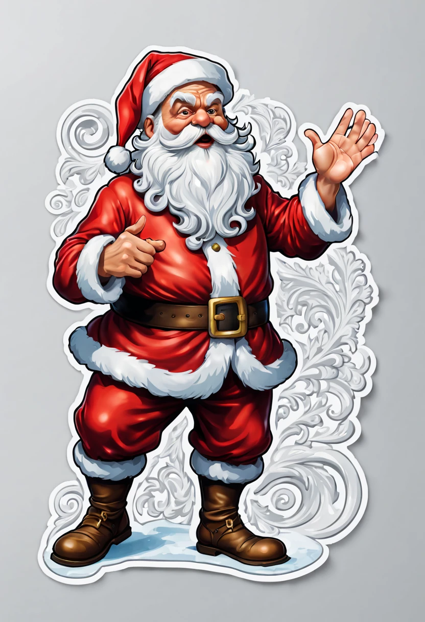 (masterpiece: 1.2), (best quality), (ultra detailed), (8k, 4k, intricate), (highly detailed: 1.2), infinity white background sticker with waving santa claus design