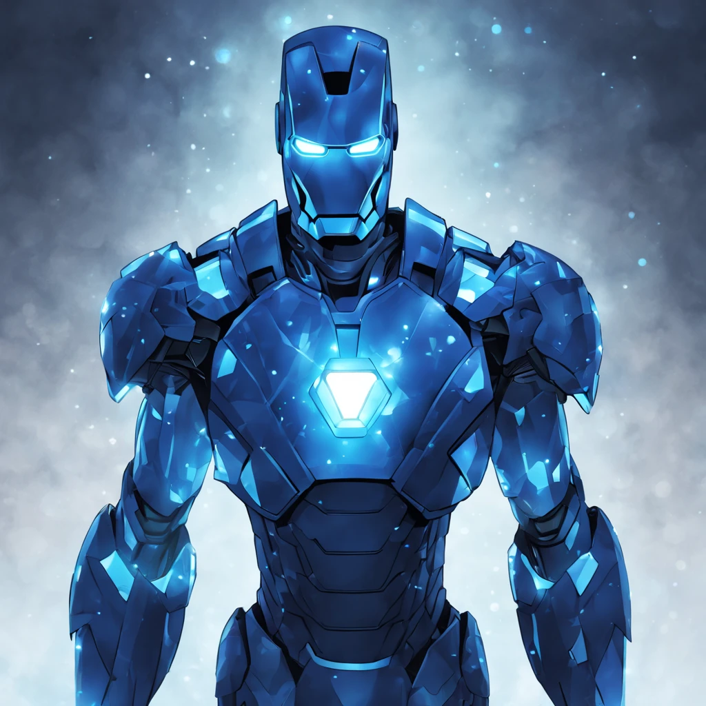Blue Crystal Iron Man suit made of vivid glowing crystals of blue and neon blue
, CuteCartoonAF,