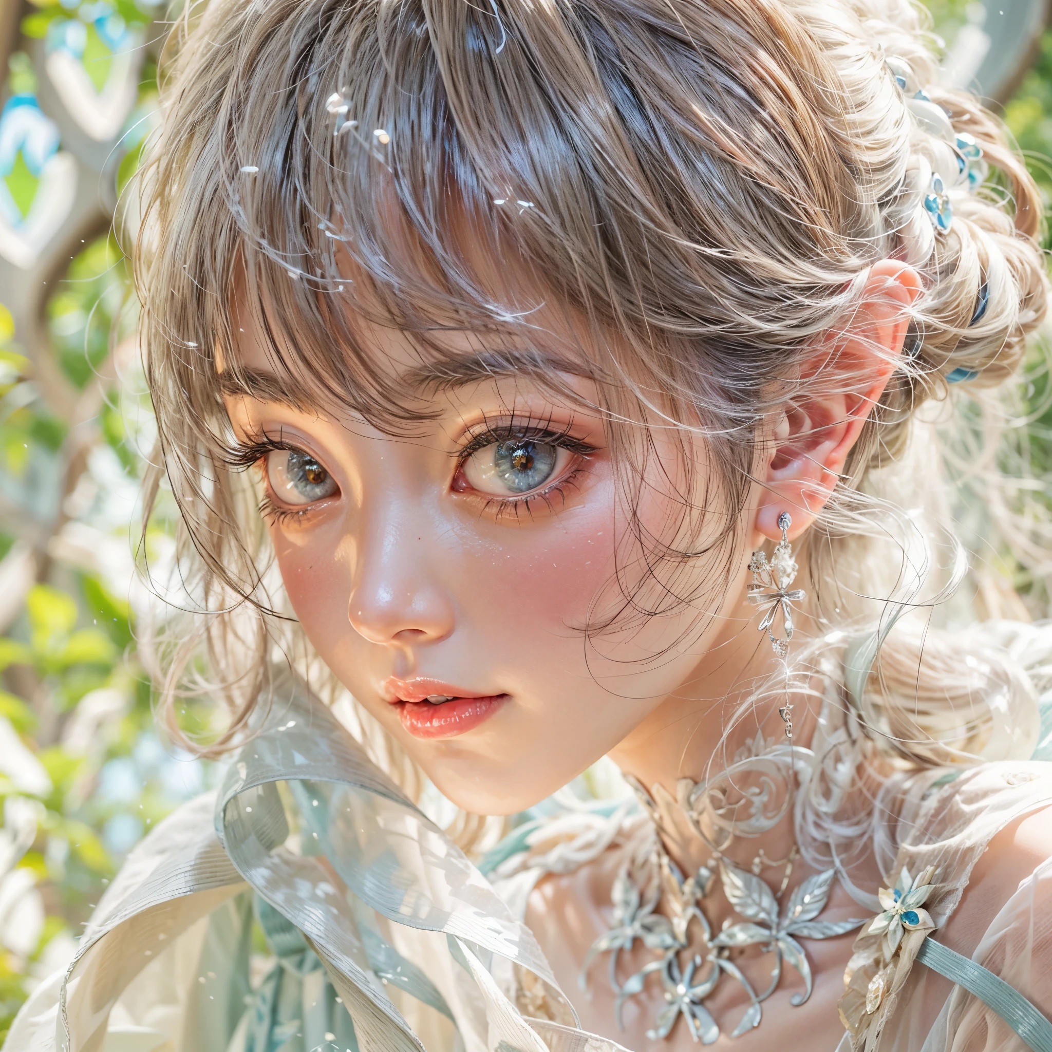 concept art, Tiny junior idol, Delicate lace knitted white clothes, (nipple:-0.9), (face closeup, (Dazzling stained glass Background)), (((Renbutsu Misako), colorful Light shines through delicate stained glass:1.2, vivid red colors, lense Particle, lens flare, light Particle, Dazzling Halo, Acutance:0.8)). (masterpiece:1.2),(ultra-detailed:1.37),(realistic,photorealistic,photo-realistic:1.37), (Extremely detailed KAWAII face variations, innocent expression variations), rosy cheeks, intricate detailed eyes with sparkling highlights, long eyelashes with volume, subtle blush on the face. Mystic sight, haze, impeccable skin texture, captivating gaze, ((Dynamic-angle, physically-based rendering)), whole Body proportions and all limbs are anatomically accurate .