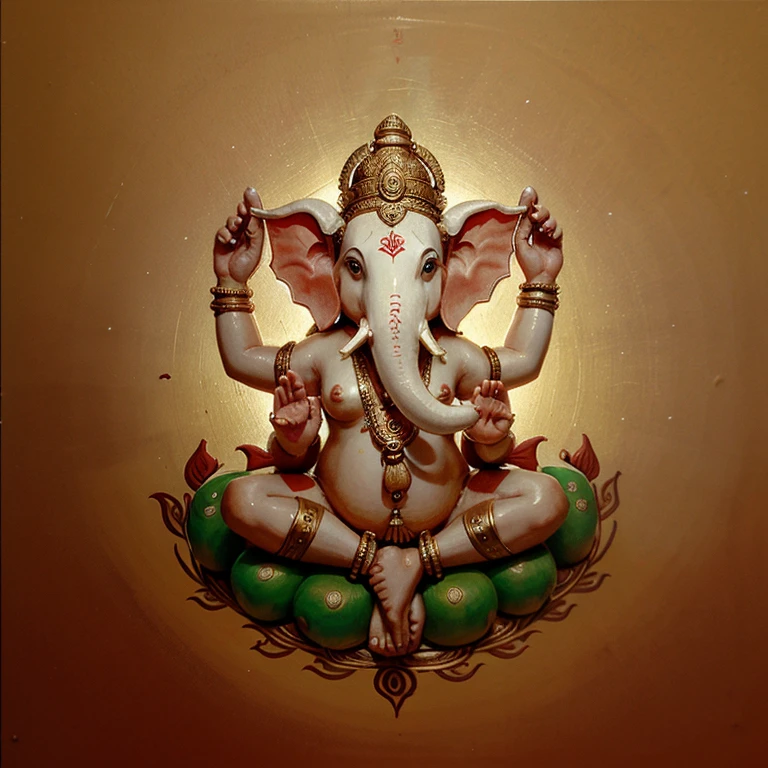 Ganesha painting Pang bestows blessings on money, has 9 arms, 4 heads on the 1st level, 4 small heads on the 2nd level.