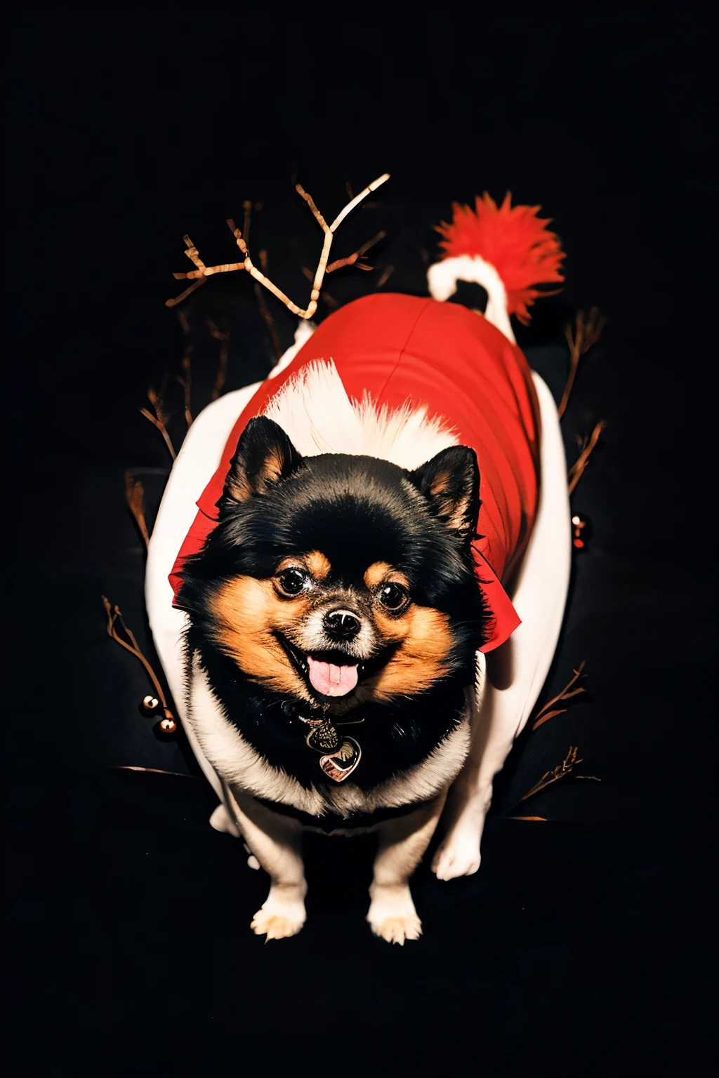 pomeranian black christmas illustration