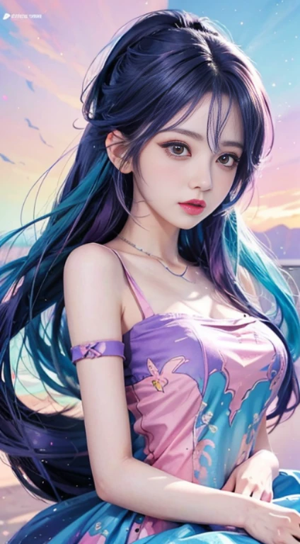 anime girl with colorful hair and a colorful dress, rossdraws pastel vibrant, rossdraws cartoon vibrant, anime style 4 k, beautiful anime portrait, artgerm colorful!!!, ! dream artgerm, beautiful anime girl, anime styled digital art, anime art wallpaper 4k, anime art wallpaper 4 k, digital anime art, extremely detailed artgerm