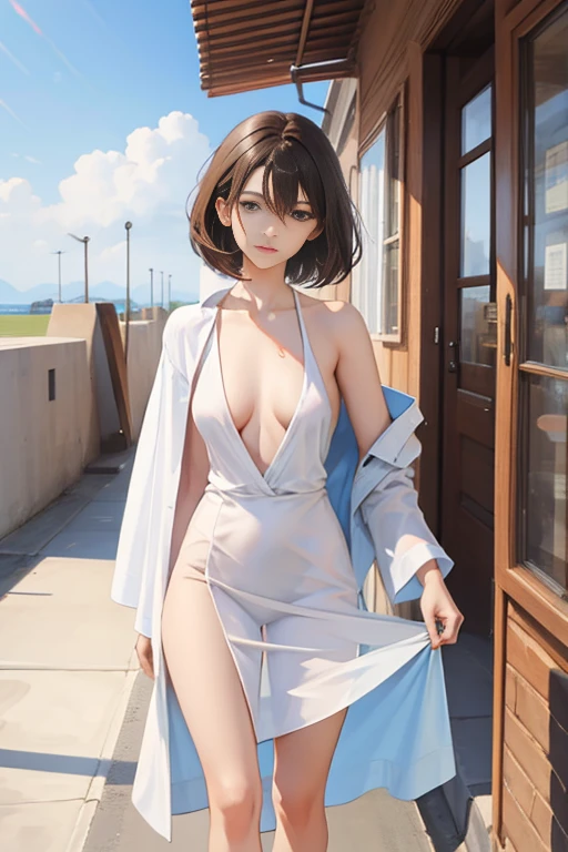 A woman standing naked