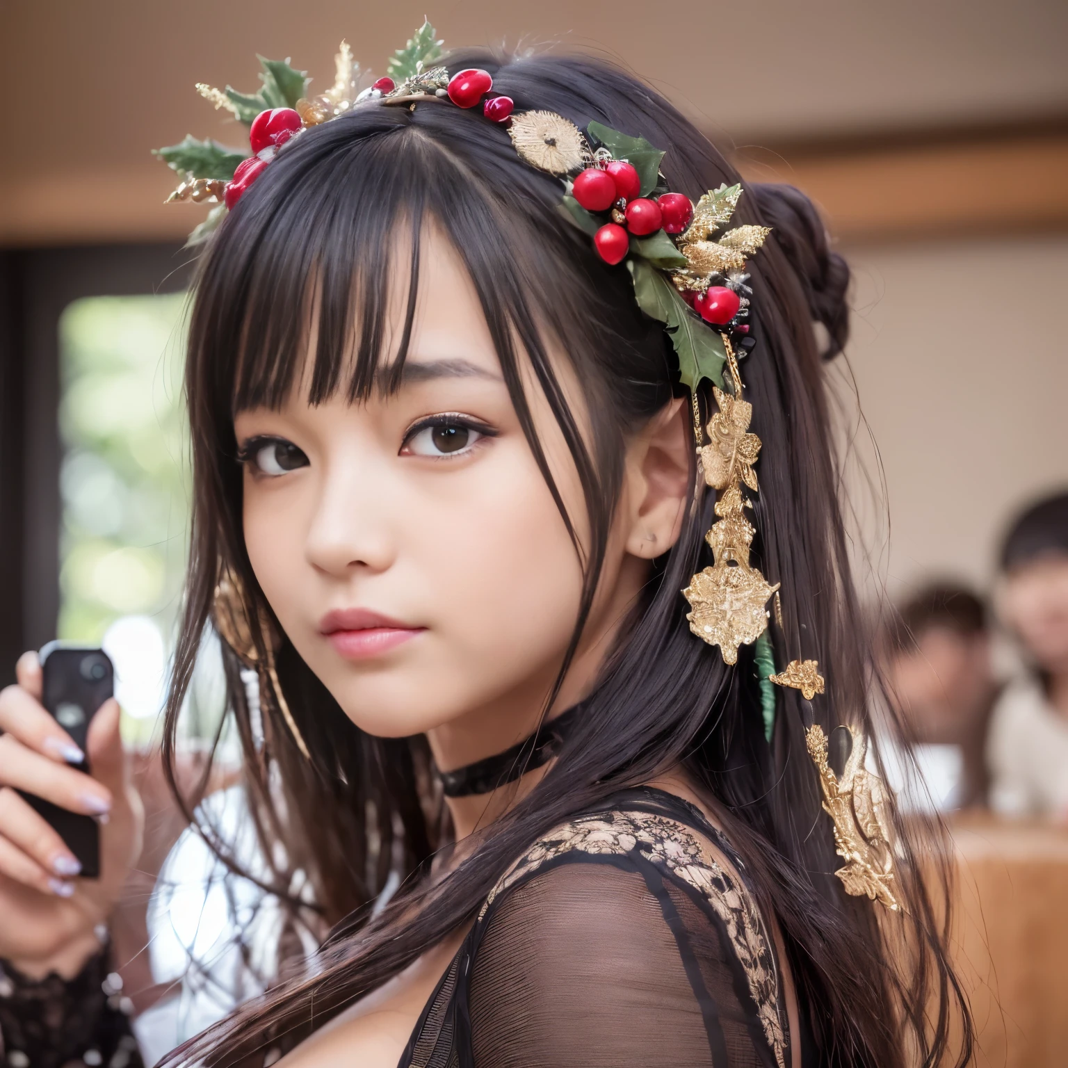 ((Best-quality, Masterpiece, Ultra-High-Resolution, (Photorealistic:1.4), Raw-Photo, Extremely-Details, Perfect-Anatomy)), 1girl, (((10-years-old))), the most popular Japanese idol, having a lot of fun at sexy-Christmas-orgy, dynamic-pose, (((extremely cute face like a most famous Japanese idol))), (((extremely beautiful big-black-solid-eyes, extremely beautiful black-short-cut-haired))), extremely beautiful lips, extremely beautiful long-eyelashes, (((extremely beautiful realistic-skins))), (((wearing extremely sexy-Christmas-costume, detailed sexy-Christmas-costume))), detailed sexy-Christmas-orgy