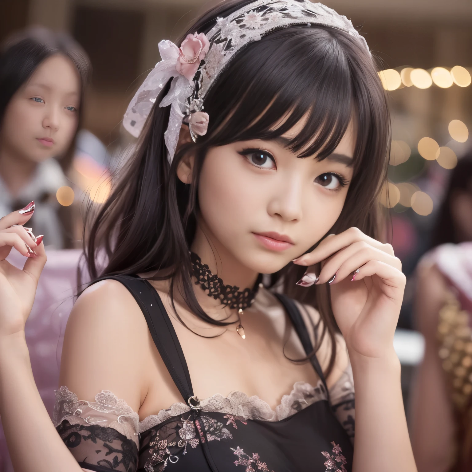 ((Best-quality, Masterpiece, Ultra-High-Resolution, (Photorealistic:1.4), Raw-Photo, Extremely-Details, Perfect-Anatomy)), 1girl, (((10-years-old))), the most popular Japanese idol, having a lot of fun at sexy-Christmas-orgy, dynamic-pose, (((extremely cute face like a most famous Japanese idol))), (((extremely beautiful big-black-solid-eyes, extremely beautiful black-short-cut-haired))), extremely beautiful lips, extremely beautiful long-eyelashes, (((extremely beautiful realistic-skins))), (((wearing extremely sexy-Christmas-costume, detailed sexy-Christmas-costume))), detailed sexy-Christmas-orgy
