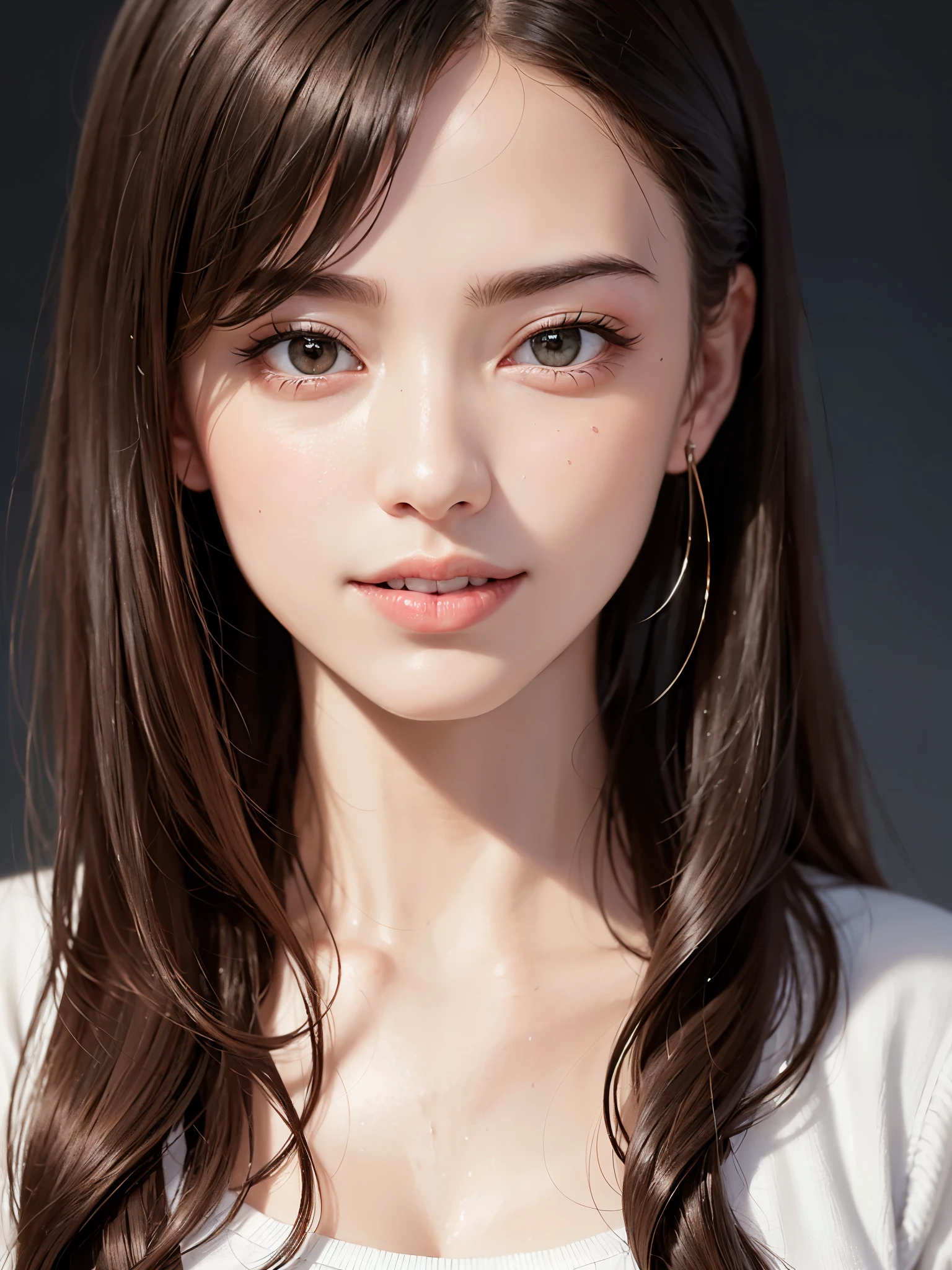 1 woman、(8k、RAW Photography、Photorealsitic:1.25)、(lipgloss、eye lashes、a smile、Bright face、glistning skin、top-quality、超A high resolution、depth of fields、chromatic abberation、coustics、Wide illumination、Natural shading) Calm bliss、Person watching with diffused light