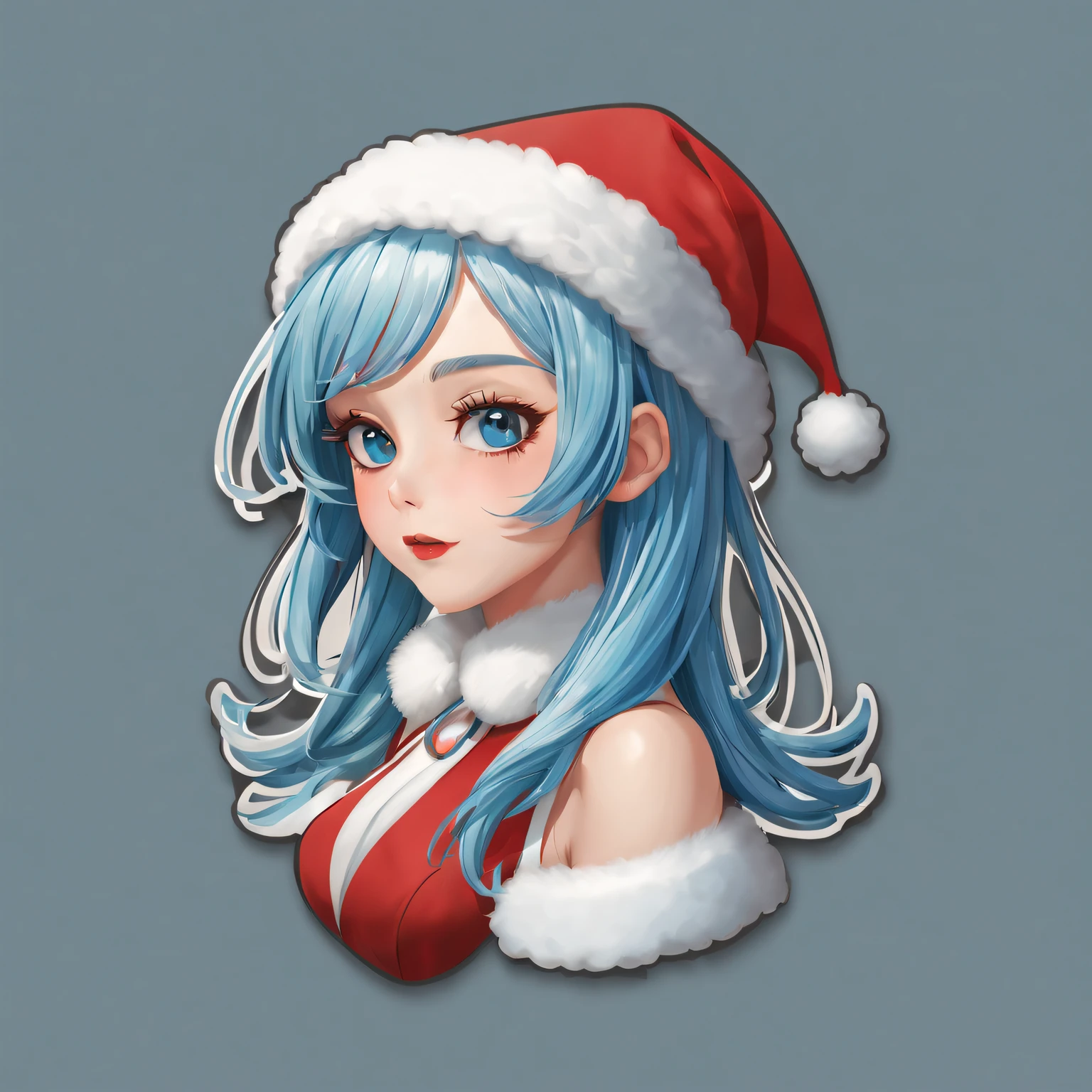 (One sticker,),(3D cartoon santa hat girl),bright colored hair,Slim, ellegance, There is also a touch of mystery.(on a circular background), (Christmas border),, ultra - detailed, Detailed illustration, vectorized, 8K, 专业One sticker设计, Graphic design, vector lines, One sticker, Full-HD