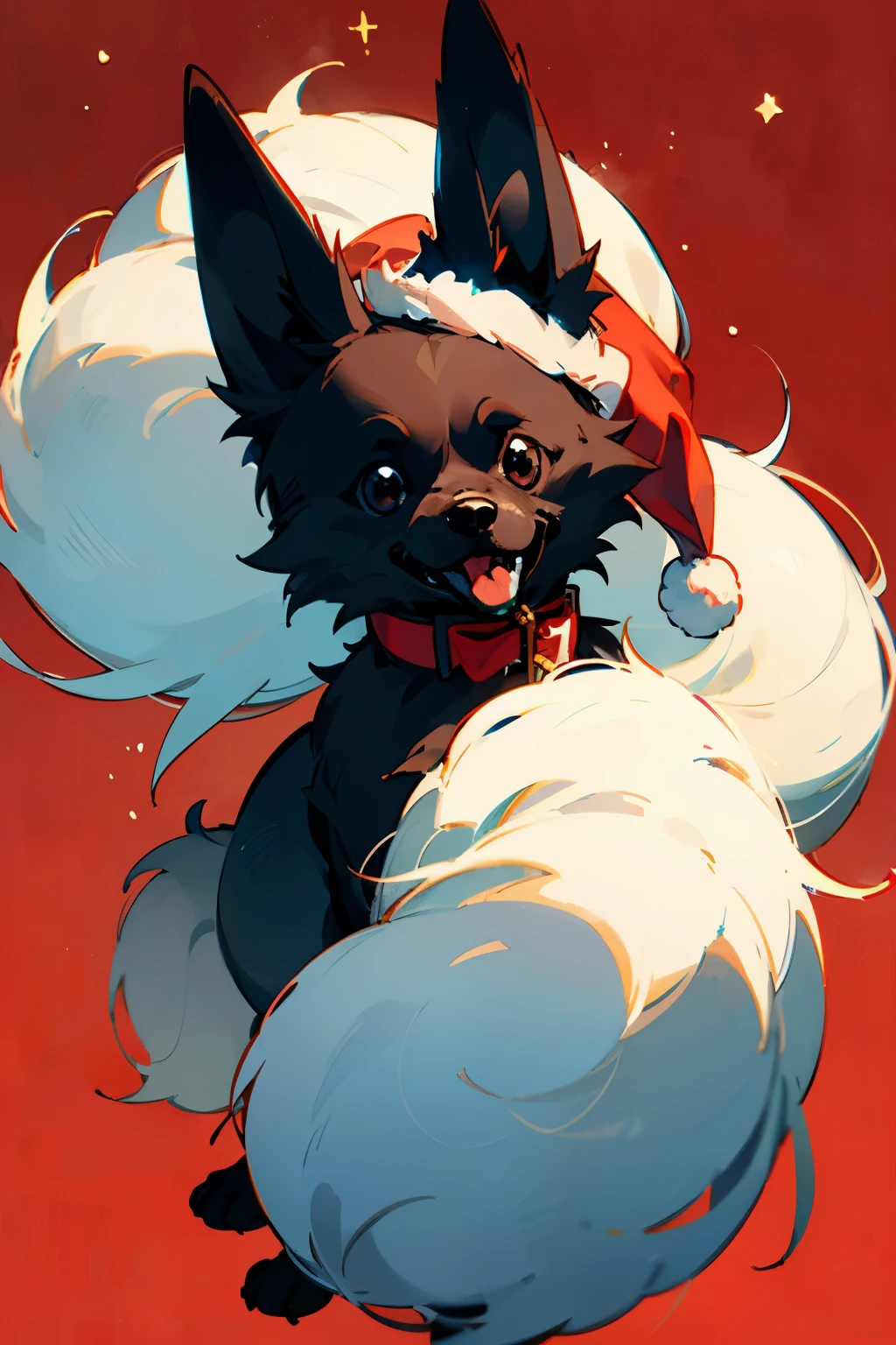 Black Pomeranian Beautiful background Christmas anime