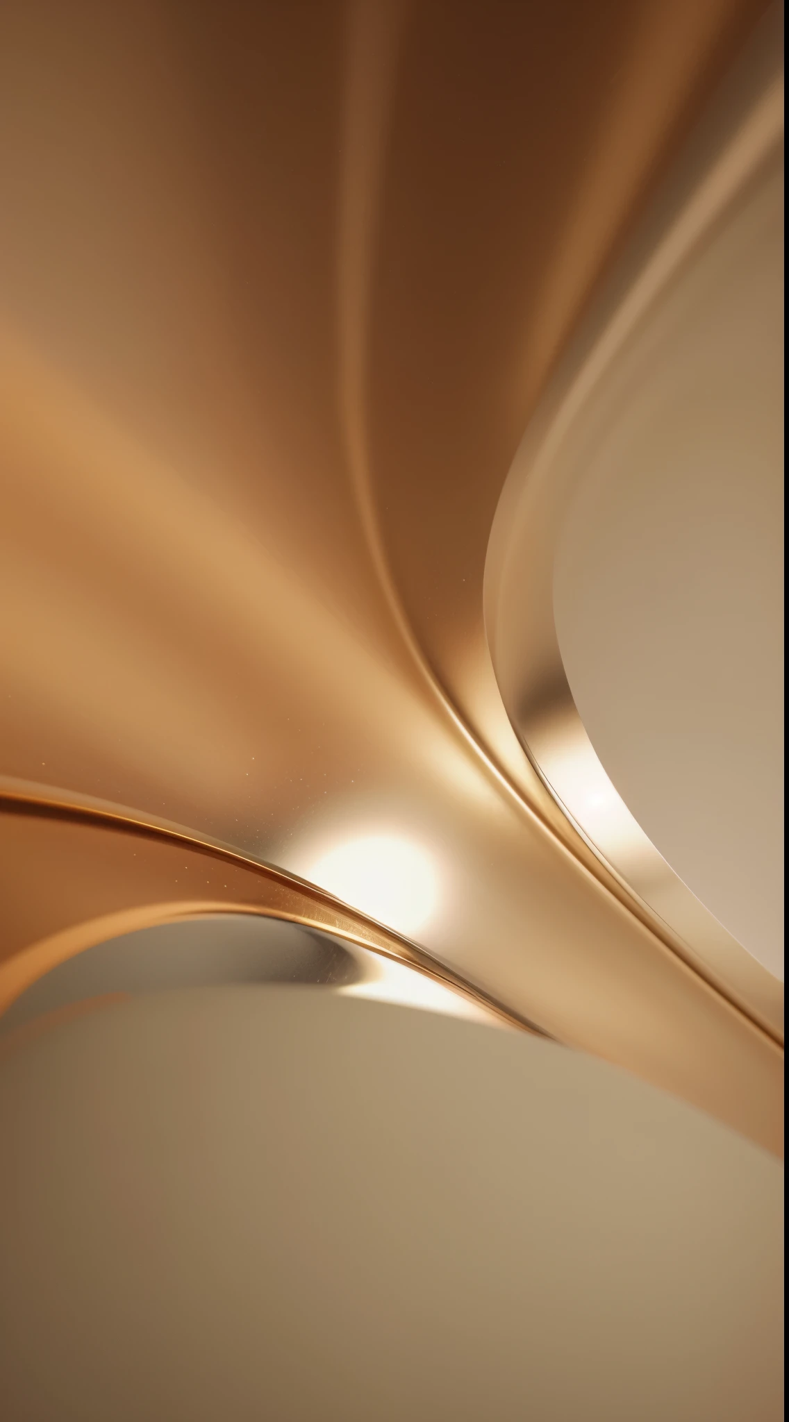 There is a close-up of a metal object，There is light in the background, Golden smooth material, golden curve structure, Smooth volumetric illumination, metallic polished surfaces, golden curve composition, Gold striped swirl finish, Organic volumetric lamp, Golden mottled dynamic lights, smooth surface render, gorgeous volumetric lighting, Zaha Hadid Octane High Rendering, sharp-edged. octaneratingrendering