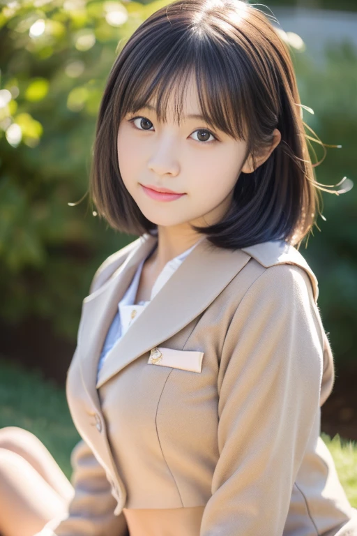 (((​masterpiece))),  (One beautiful Japan girl, classmates, landscape and innocence，kawaii) ，超A high resolution, Realistic, ultra-detailliert, 8K,top-quality, Extremely detailed, Detailed background,A slender,very beautiful japanese girl, Detailed face:1.3), (Boyish short-haired，A dark-haired :1.4), (a ，kawaii系,adorable 14 year oPerfect body:1.1),  (Brown blazer, Light brown pleated mini skirt), kawaii表情，Super Detailed Face、Detailed lips、A detailed eye、small gravure idol，Transparent skin、Lori，Japanese high school uniform with the school emblem on the chest，high-definition RAW color photography, professional photograpy, Extremely detailed,, amazing, finely detail, Huge file size, extremely detailed fingers, highly detailed nose, highly detail mouth, (Bra), (bed), ((Full body shot)), (lie down on the bed),Perfect Anatomy, Photorealsitic, 8k full-length portraits, Cute face, Photography, Perfect Skin, Perfect Anatomy,