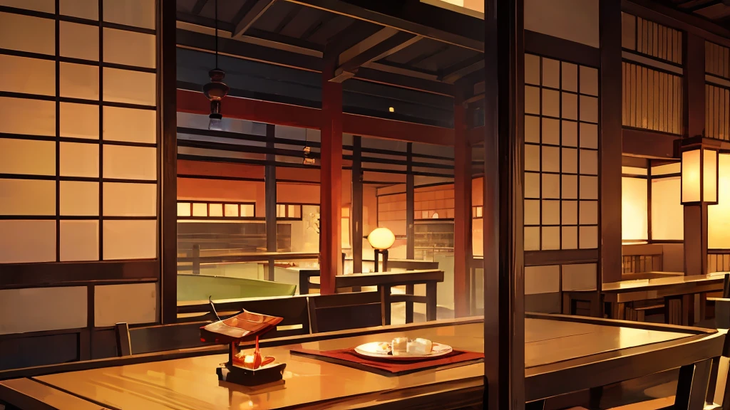 animesque、hight resolution、Scenic、Japanese-style family restaurant with a calm atmosphere、Japanese-style izakaya、Brightness and warmth、Japanese table setting