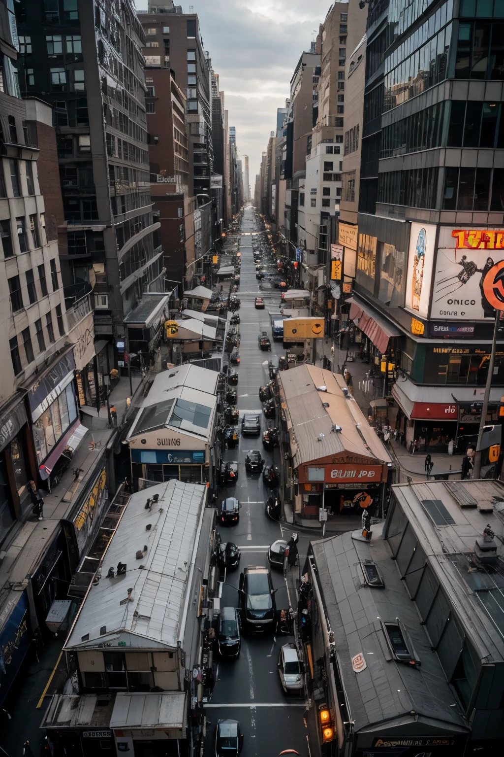 a hyper realistic of a busy new york cityscape, from above, by navid baraty