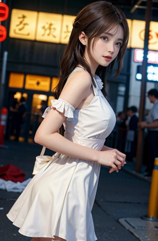 hight resolution，
1 beautiFul young woman，
（SoFt saturation：1.3）， （Fair skin：1.2），
Wear red clothes，
85mmレンズ，F/8.0，
background
Gare，
brown haired，
medium breasts⁩，

thunder

（China Street：1.3），
1girll，18year old，（Porcelain dress：1.5），Side Tie Peak，（Porcelain dress：1.5），
Double van and long double tail， brunette color hair