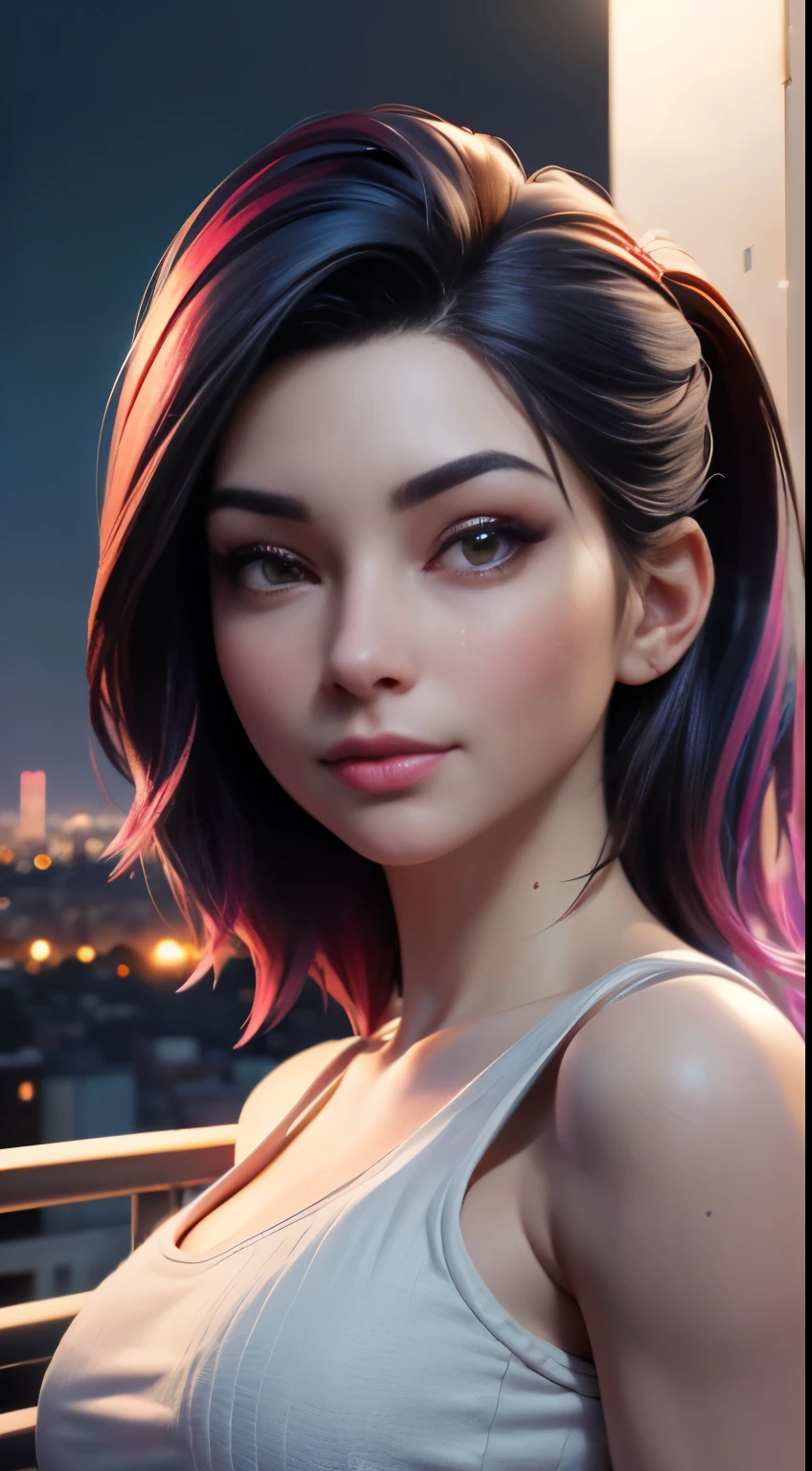 photo of alinity, RAW, beautiful woman, ((portrait)), ((detailed face:1.2)), ((detailed facial feature, detailed skin, clear skin), (perfect proportioned body), (wearing a colorful dress) (high detailed city environment, apartment balcony), (realistic photo, best quality, detailed), (8k wallpaper), (cinematic lighting, dramatic lighting) (sharp focus, intricate)