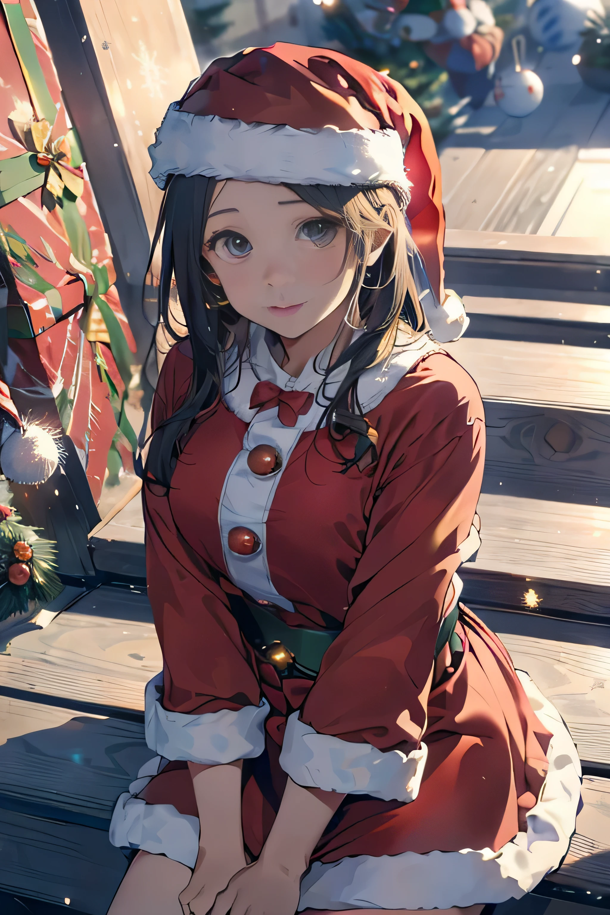 RAW image quality、8K分辨率、Ultra-high-definition CG images、Absurd resolution, hight resolution, (masterpiece:1.4), The ultra-detailliert, 1girl in, floated hair、floating、View the book, ((kosmos服を着て:1.4)), (((Wearing a Santa Claus hat:1.4)))Seen from above, (((kosmos:1.4))), Planktonic, satellite, ((kosmos空間での運用:1.4)), wide-angle lens distortion