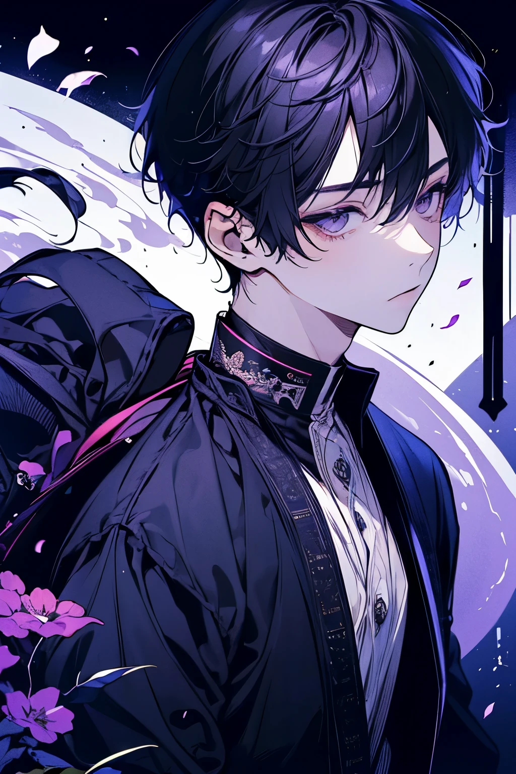 (masutepiece), (Best Quality), Highly detailed, 1 boy, Solo Focus,Perfect face, Beautiful face, extra detailed face,(A dark-haired:1.3),fumo,natta,tobacco,a moon