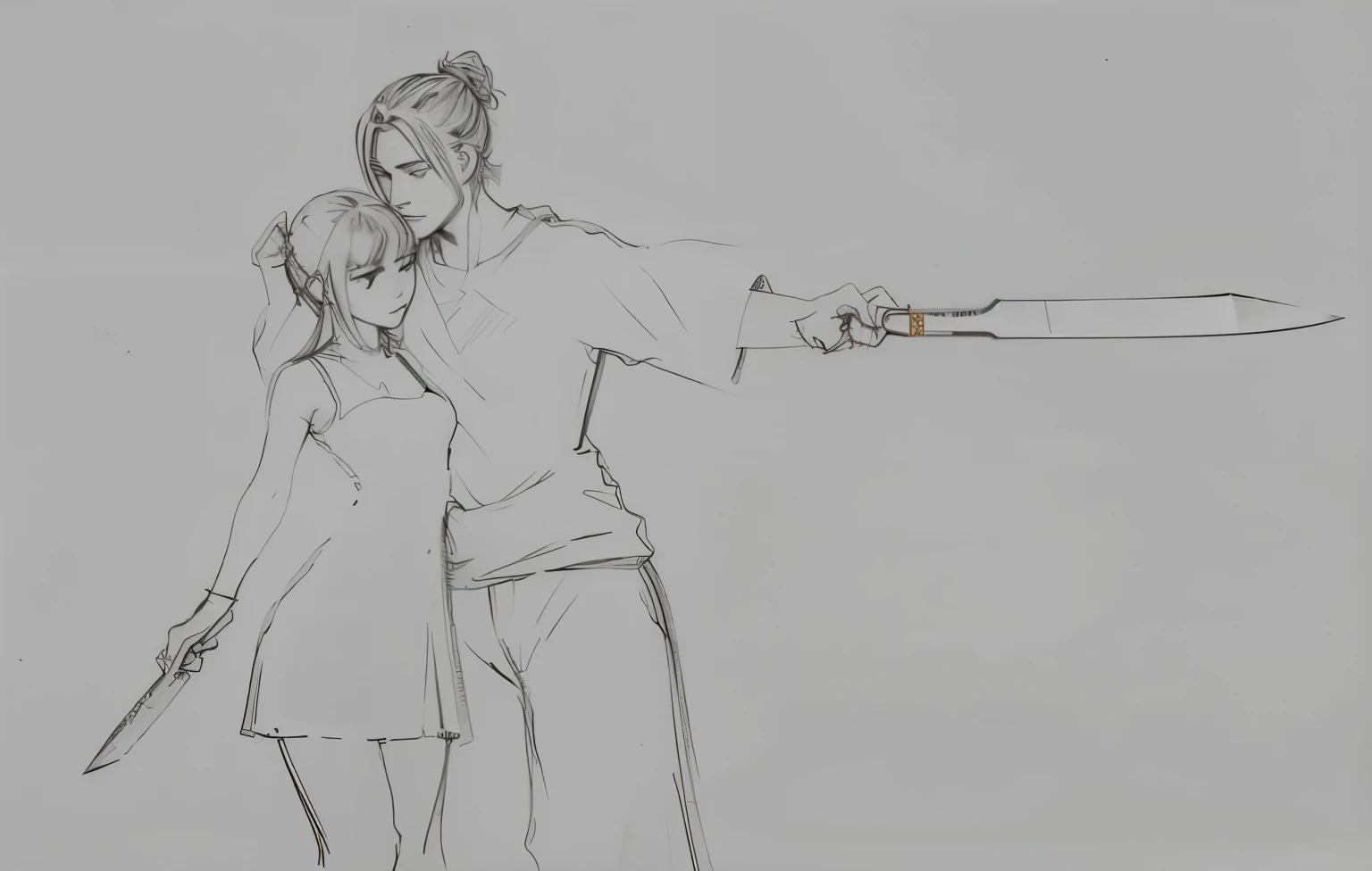 Define this sketch, make better hands holding onto the assigned blade