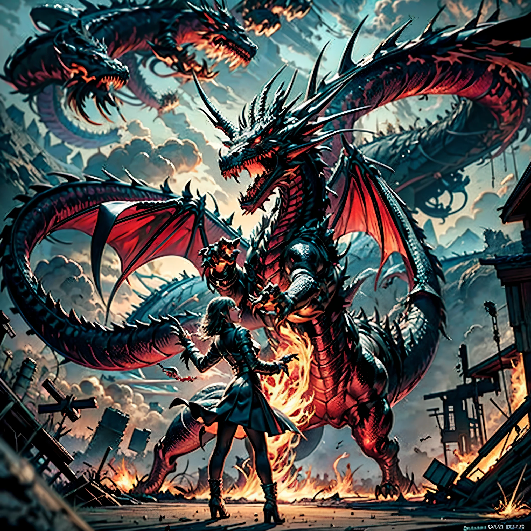 Capture the essence of eternal chaos and impending doom in this masterful graphite rendering by the renowned artist. "Inferno's Majesty: The Malevolent Dragon" is a visual symphony of darkness and despair, a haunting portrayal of a world on the brink of destruction. The heart of the composition is the malevolent dragon, a creature of unfathomable power and malevolence. Its sinewy body coils like a stormy tempest, every graphite stroke emphasizing its strength and dominance. The dragon's eyes burn with an otherworldly fire, a sinister glow that pierces the very soul of those who dare to meet its gaze. Its teeth, sharp as obsidian blades, drip with a venomous anticipation. As the dragon rears back, its colossal wings unfurl like the tattered remnants of a fallen kingdom, casting an ominous shadow over the scorched earth below. The skies are choked with smoke and ash, a testament to the devastation that follows in its wake. But amidst the chaos, a once-mighty citadel stands, now a crumbling bastion of resistance against the dragon's reign of terror. Flames lick at its walls, devouring the grandeur that once defined this majestic fortress. The juxtaposition of the dragon's menacing presence and the fragile beauty of the burning citadel serves as a poignant reminder of the fragility of power and the inevitable march of time. The artist's meticulous use of graphite allows for a stunning interplay of light and shadow, lending depth and texture to every stroke. The viewer is transported to a realm where fear and awe collide, where the sinister dance of the dragon and flames is frozen in an eternal moment of chaos. "Inferno's Majesty: The Malevolent Dragon" is more than a mere artwork; it is an experience that beckons the audience to contemplate the eternal struggle between destruction and resilience, power and vulnerability. The artist's deft hand and keen eye have crafted masterpiece that will forever haunt the viewer's imagination varies multi etc. --s 1000 --c 20 --q 20