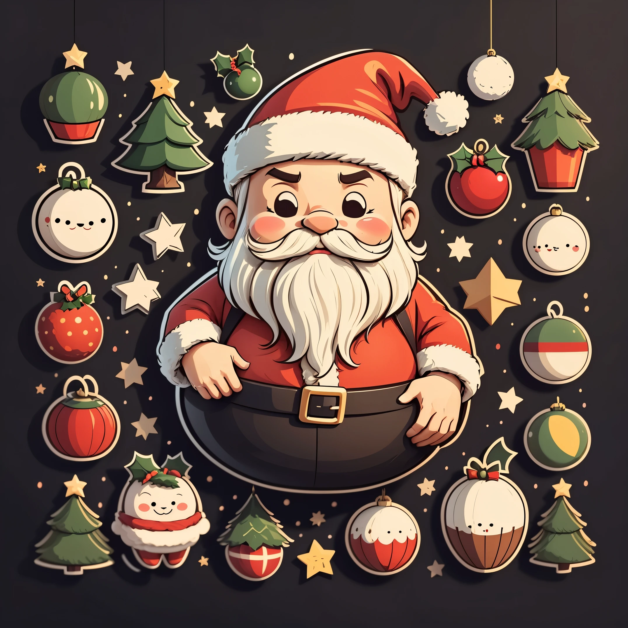 （（（One sticker：1.37）））。Christmas theme，Merry Christmas，Graphic design：1.37，Vector graphics，stickers illustrations，High quality design vector style image,bearded santa claus，Clean black background, Professional vector,