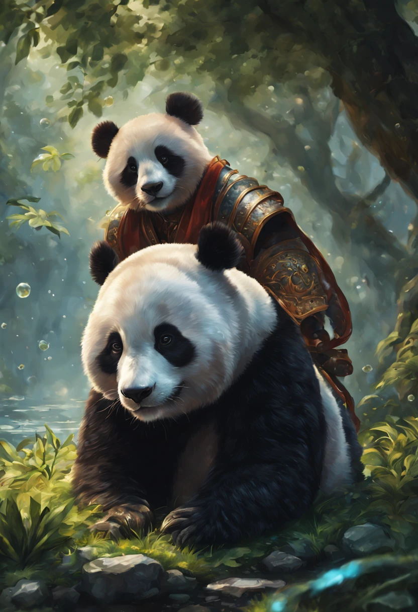There is a person lying on the grass,旁边有隻可愛的大pandas, inspired by Adam Rex, Fantasy art smug smiling man, Realistic Fantasy Illustrations, adventure hyper realistic render, Realistic fantasy rendering, Surreal Fantasy Art, ross tran 8 k, arte de fantasia realista, Realistic digital art 4k, Realistic digital art 4k, fantasy male portrait, Inspired by Rudy Sisvanto pandas floating in water,There are bubbles and plants, lovely digital painting, pandas, Cute and detailed digital art, 可爱的pandas, Beautiful digital artwork,Realistic fantasy illustration, adventure hyper realistic render, Realistic fantasy rendering, Surreal Fantasy Art, ross tran 8 k, arte de fantasia realista, Realistic digital art 4k, Realistic digital art 4k, fantasy male portrait, Inspired by Rudy Sisvanto