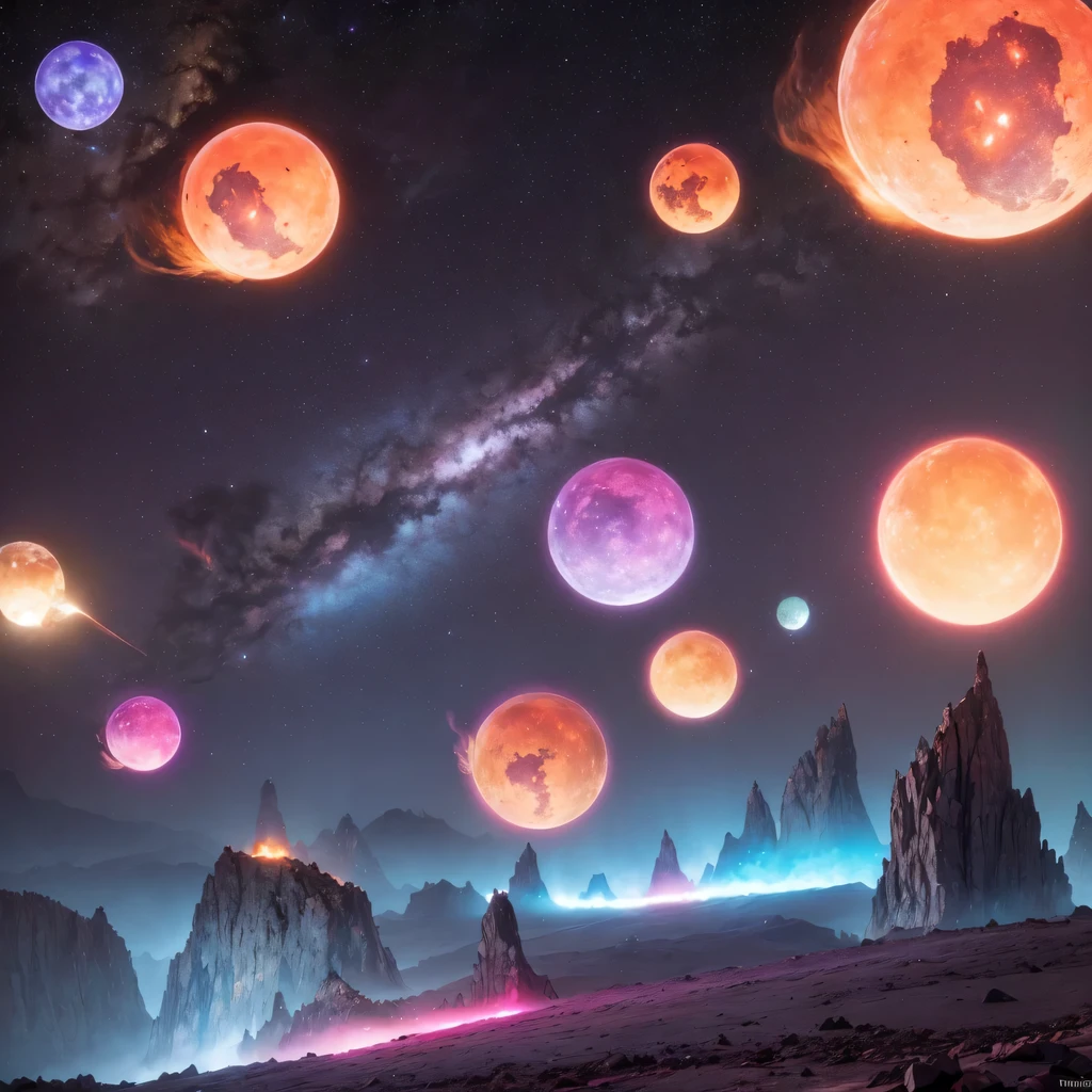 Strange photos of heavy metal planetary clouds, Electron microscopy photography, Tissue engineering, Infrared spectroscopy, Statistical mechanics, Dada Photo Montage, future proposals, Mark Caseley, quantum level ,Light orange style,Purple pink series,Alien Hexagonal Base (Nipples are very delicate) In a hexagonal mountain oasis,There are several hexagonal exhaust fans and chimneys, some neon lights project from the base,Light up the night), There are some clouds in the night sky, Some surrounding planets provide air to unknown planets,The most remote giant hexagonal volcano erupts,the rainforest