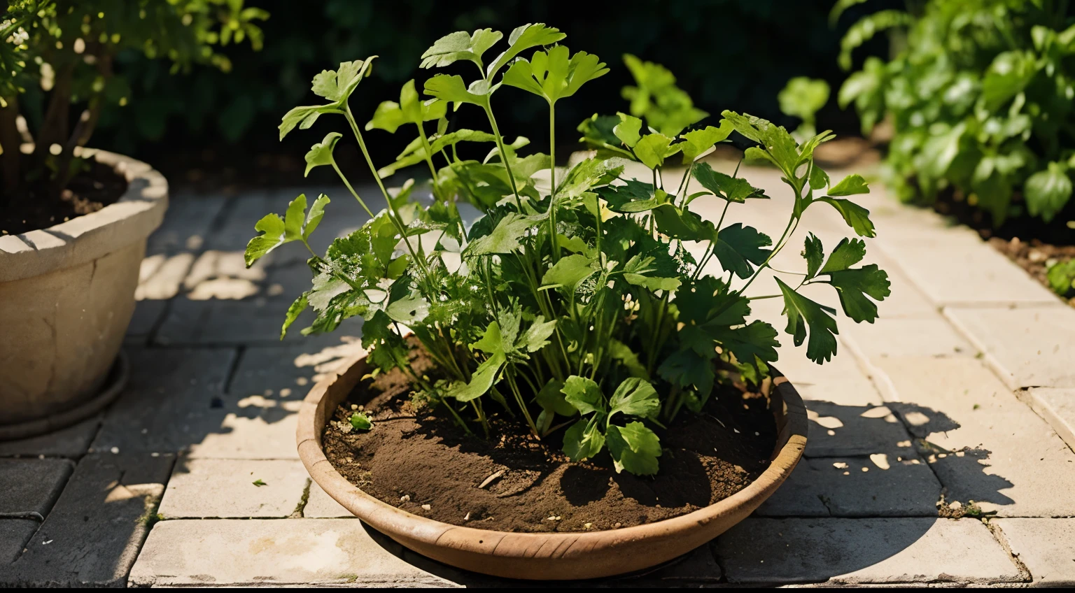 Realistic display of cilantro,No need for people,Just pictures of lush plants,real sunshine