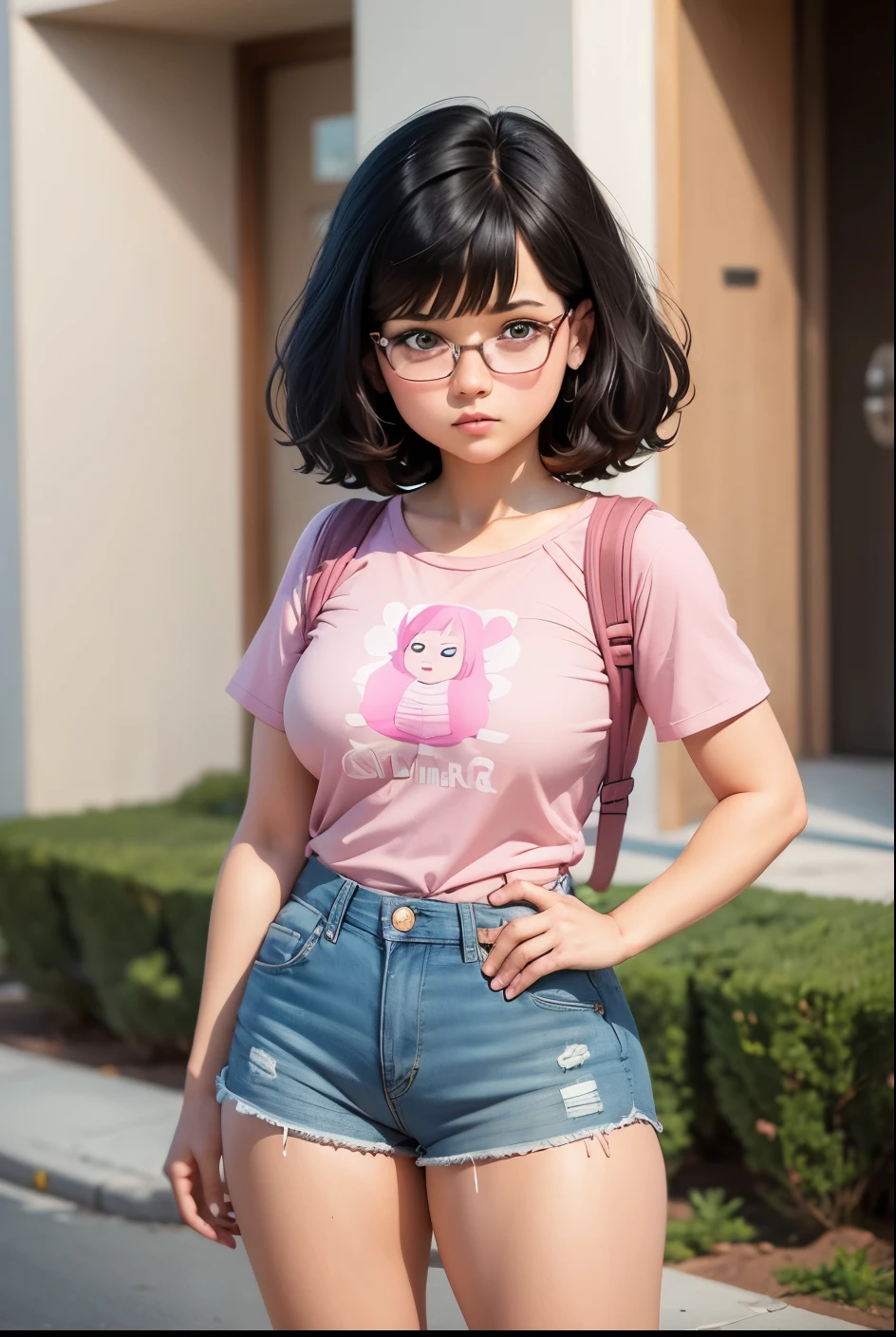 Cartoon girl wearing a pink shirt Cartoon girl wearing a pink shirt, Dora the Explorer as real girl, Dora the Explorer, in cartoon style, cartoon image, cartoon art style, Tina Belcher as a real person, before and after, cartoon proportions, realistic!!!, , cartoon Art Style, Cartoon Style, Realistic!!