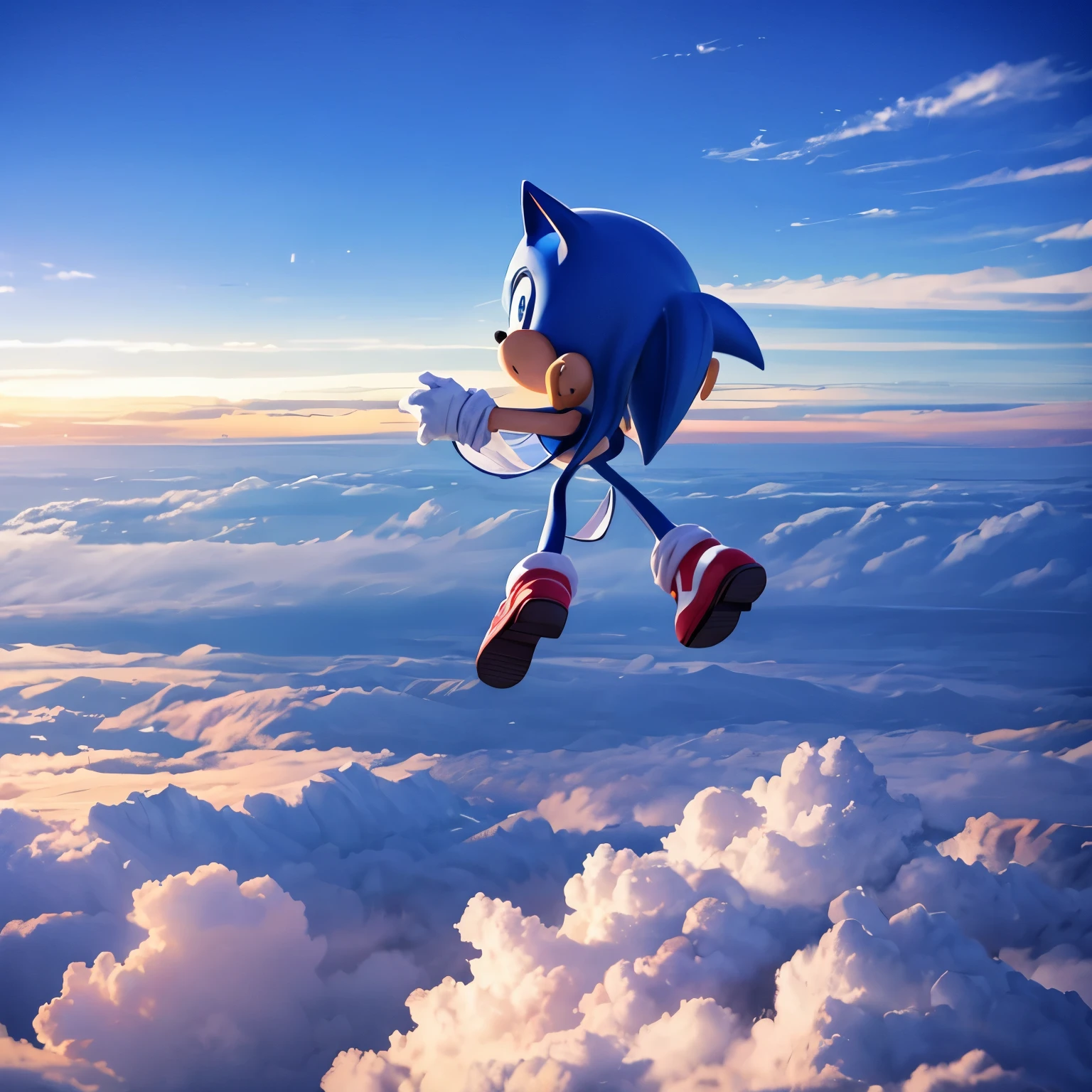 sonic、I have wings on my back、Flying in the sky。I'm looking down