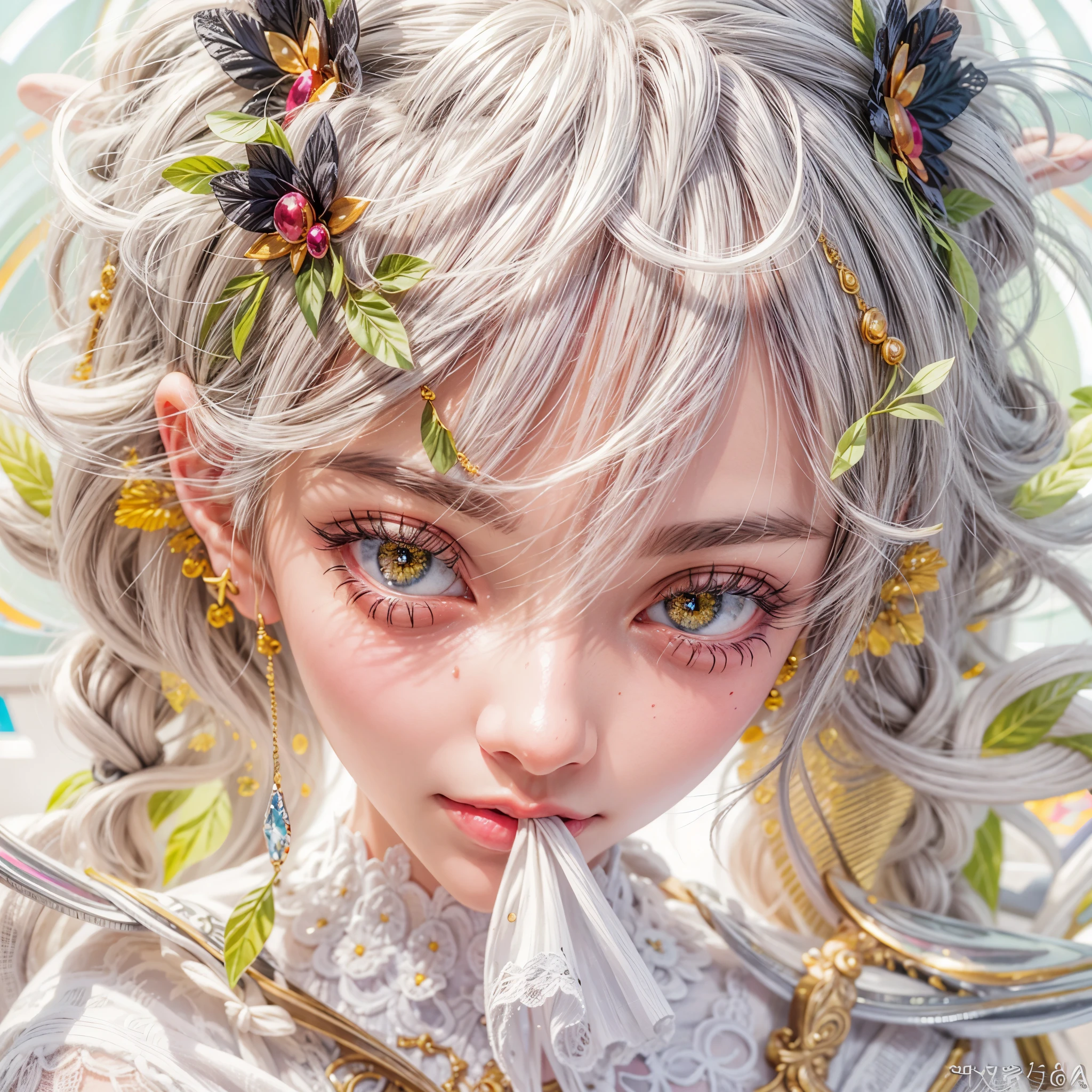 SFW, concept art, Tiny junior idol, Delicate lace knitted white clothes, (nipple:-0.9), face closeup, ((Dazzling stained glass Background)), (((Renbutsu Misako), colorful Light shines through stunning elaborate stained glass:1.2, vivid Red colors, lense Particle, lens flare, light Particle, Dazzling Halo, Acutance:0.8)). (masterpiece:1.2),(ultra-detailed:1.37),(realistic,photorealistic,photo-realistic:1.37), (Extremely detailed KAWAII face variations, innocent expression variations), rosy cheeks, detailed eyes with sparkling highlights, long eyelashes, subtle blush on the face. Mystic sight, haze, impeccable skin texture, captivating gaze, ((Dynamic-angle, physically-based rendering)) . (((not Detailed fingers:-0.9))) .