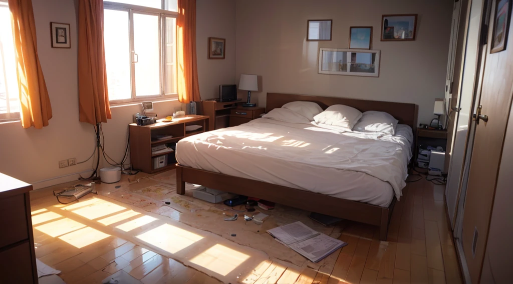 Empty messy room and a little lit by sunlight, ultra realista, 8k, sem pessoas