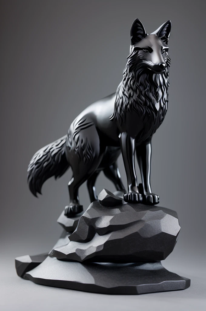 fox sculpture Material - Marble Black Background