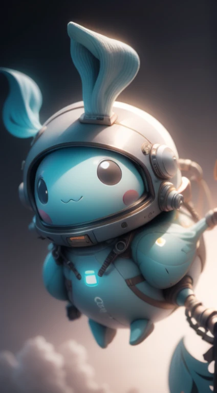 Narwhal floating in space wearing a helmet