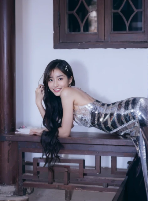 (On a table, Best quality, realistically, ultra - detailed, meticuloso, A high resolution, 8k wallpaper), Close-up portrait of a beautiful woman, Chariada, Smiling, light brown messy hair, Perfect dynamic composition, 美丽meticuloso的眼睛, Just like the cover of a fashion magazine, On campus