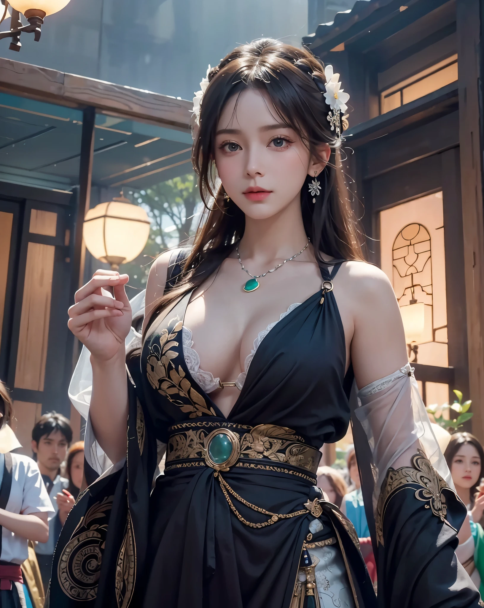 8k raw photo, photorealistic, film grain noise, soft cinematic light, rim light, looking at viewer, hiqcgbody, spotlight, Tom Bagshaw style
a portrait nc4v4n1s 1girl, , finely detailed face, 5 digits fingers, long hair, red bindi, ttpt-fC, thick thighs, plump boobs, graceful pose, intricate details clothes, film grain noise, cleavage, jade necklace, (magic circle:0.8), xiuxian,