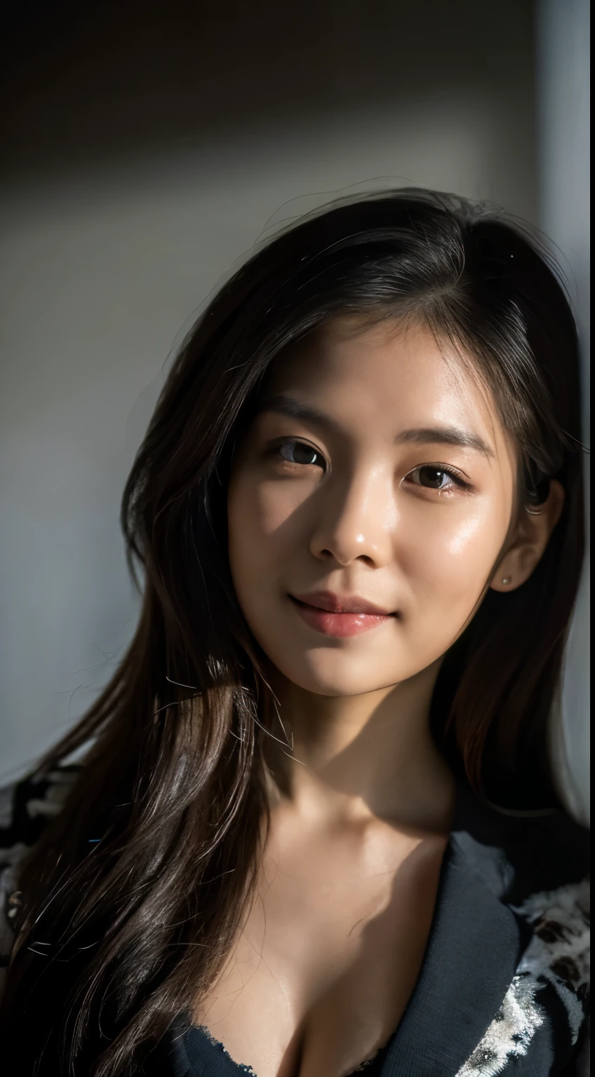 highest quality, epic realistic, ((in the pitch black darkness :1.4)), ((portrait:1.5)),(background: dark ) high contrast ,glorious picture, lowest lux, lighting face, she's comfortable, wearing nothing, , looks incredible, (8k, Raw photo, Highest quality),(epic realistic:1.5), a woman, face,(detailed eyes:0.8),(looking at the camera:1.4), (Highest quality), ( high contrast, deep shadows),Intricate details,cinematic,((skin:1.4)), (long dark hair:1.3), long hair, messy ,(Hdr:1.5),Detailed, colors, Superior quality, Masterpiece, Raw Photo (20-year-old, looking at viewer), beautiful, (wearing plain yellow shirt,), perfect, natural, perfect composition, portrait, perfect face, smiling expression, Captivating eyes, Bright details, Tight lips, (High Skin Detail),, (blue tint: 0.6), (sale: 0.8), (bloody: 0.7), Key lighting , (backlight: 0.5), Medium depth of field, Canon 5d, 50mm lens, f/4 apertures, (Ultra-detailed, Complex detail), sharp focus, soft colors, 8k, Absurd, 80mm, dark background, photography, smiling, pinay, filipina, medium boobs,