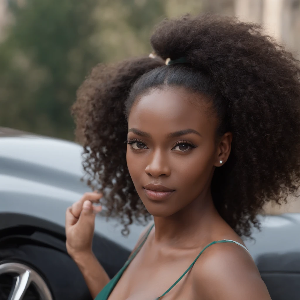 ((Dark African skin, Very deep ebony skin)), ((Its beauty  undeniable)), ((Excited cute face)), ((Hyper detailed perfect eyes,)), ((driving a luxury car)), ((Langue sortie)), ((Focussed)), ((light color official suit)), ((Afro ponytail with long African curly hair)), ((debout, vue de face)), ((Driving a luxury car, The Hague, dark, raining )), Sharp Focus CGI, photoreallistic, High detail, Realstic, Masterpiece, absurdes, Best quality, Hdr, High quality, high-definition, Extremely detailed, 8k wallpaper, Intricate details, 8K UHD, Full-HD, (photo realist:1.2), contraste, intense illumination, lighting cinematic, natural lighting, veilleuse, Nuit, Illumination globale, talking, a la piscine African women、Female sexy