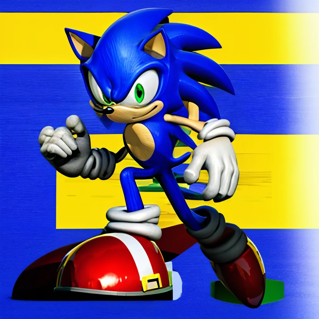 sonic。Running figure。While spreading your hands。gloves are white and black。