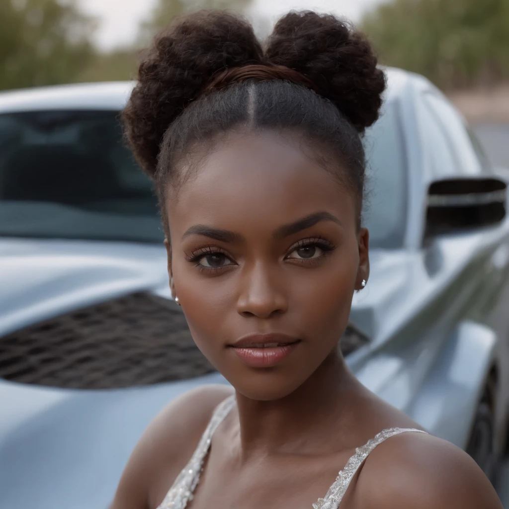 ((Dark African skin, Very deep ebony skin)), ((Its beauty  undeniable)), ((Excited cute face)), ((Hyper detailed perfect eyes,)), ((driving a BMW car)), ((Langue sortie)), ((Focussed)), ((light color official suit)), ((Afro ponytail with long African curly hair)), ((debout, vue de face)), ((Driving a BMW car, The Hague, dark, raining )), Sharp Focus CGI, photoreallistic, High detail, Realstic, Masterpiece, absurdes, Best quality, Hdr, High quality, high-definition, Extremely detailed, 8k wallpaper, Intricate details, 8K UHD, Full-HD, (photo realist:1.2), contraste, intense illumination, lighting cinematic, natural lighting, veilleuse, Nuit, Illumination globale, talking, a la piscine African women、Female sexy
