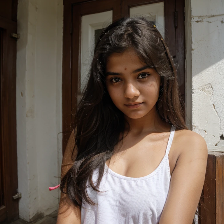a girl with (arabic features), 18 years old, portrait, tank top