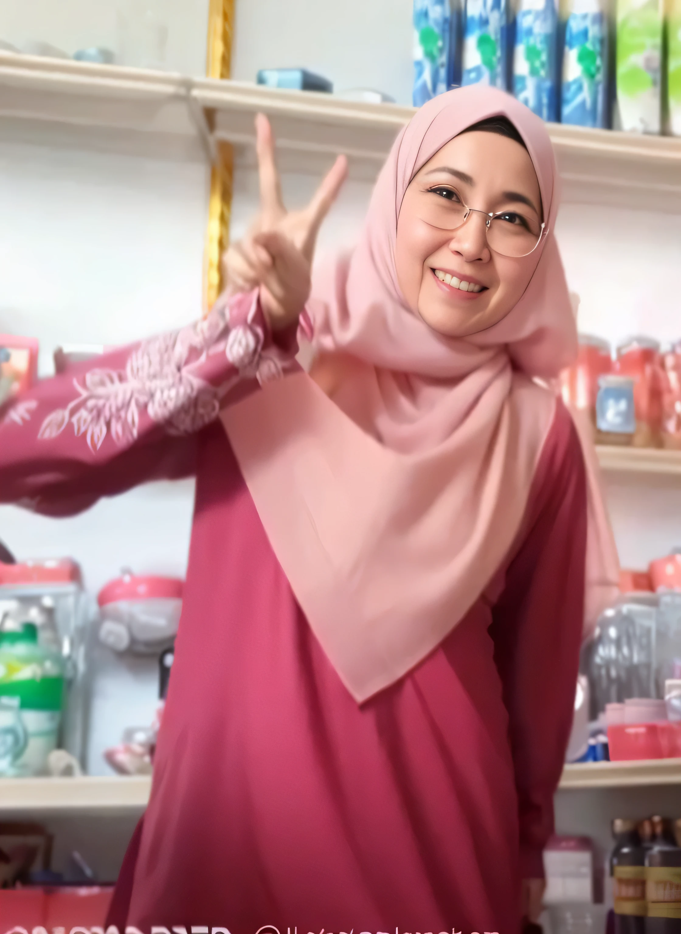 muslim woman in a pink hijab (colored picture), Photo realistic of beautiful asian、slender abs, (Highlight Haircutreast B Cup:1.2), medium breast, round shape breast, perfect shape breast,,((light gray yoga outfit , no bottom , naked)), (pubic shape) ((underwear mark )), As she confidently posing for camera, she stand and open legs, the background is a blur of motion and ((bokeh)), with light streaming from right to left. Her smile and gaze towards the camera add a sense of connection to the viewer, full body